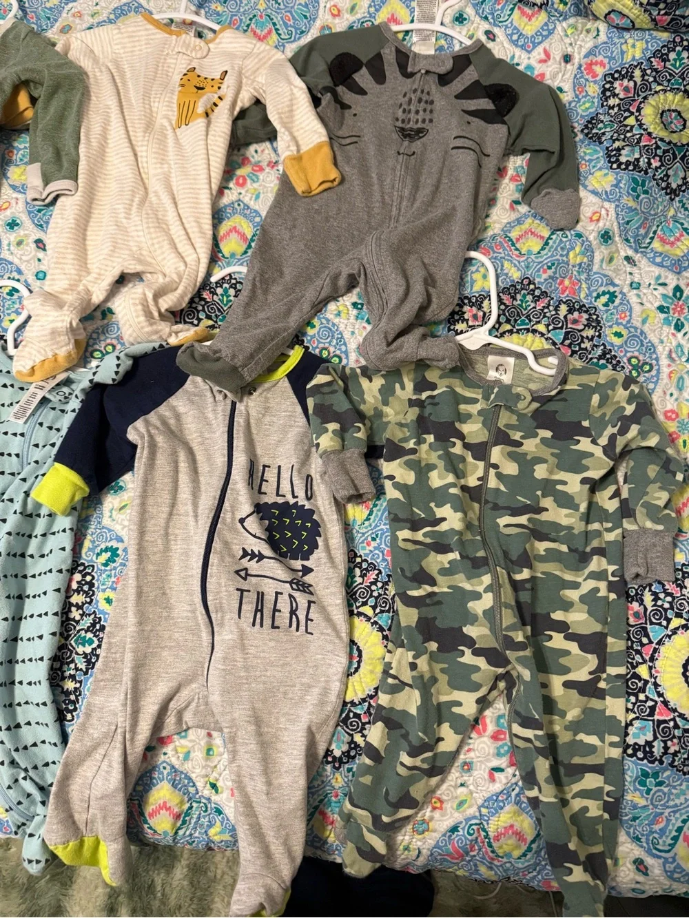 0-3 Months Baby Boy One-Piece Sleepwear - Neutral & Animal Mix